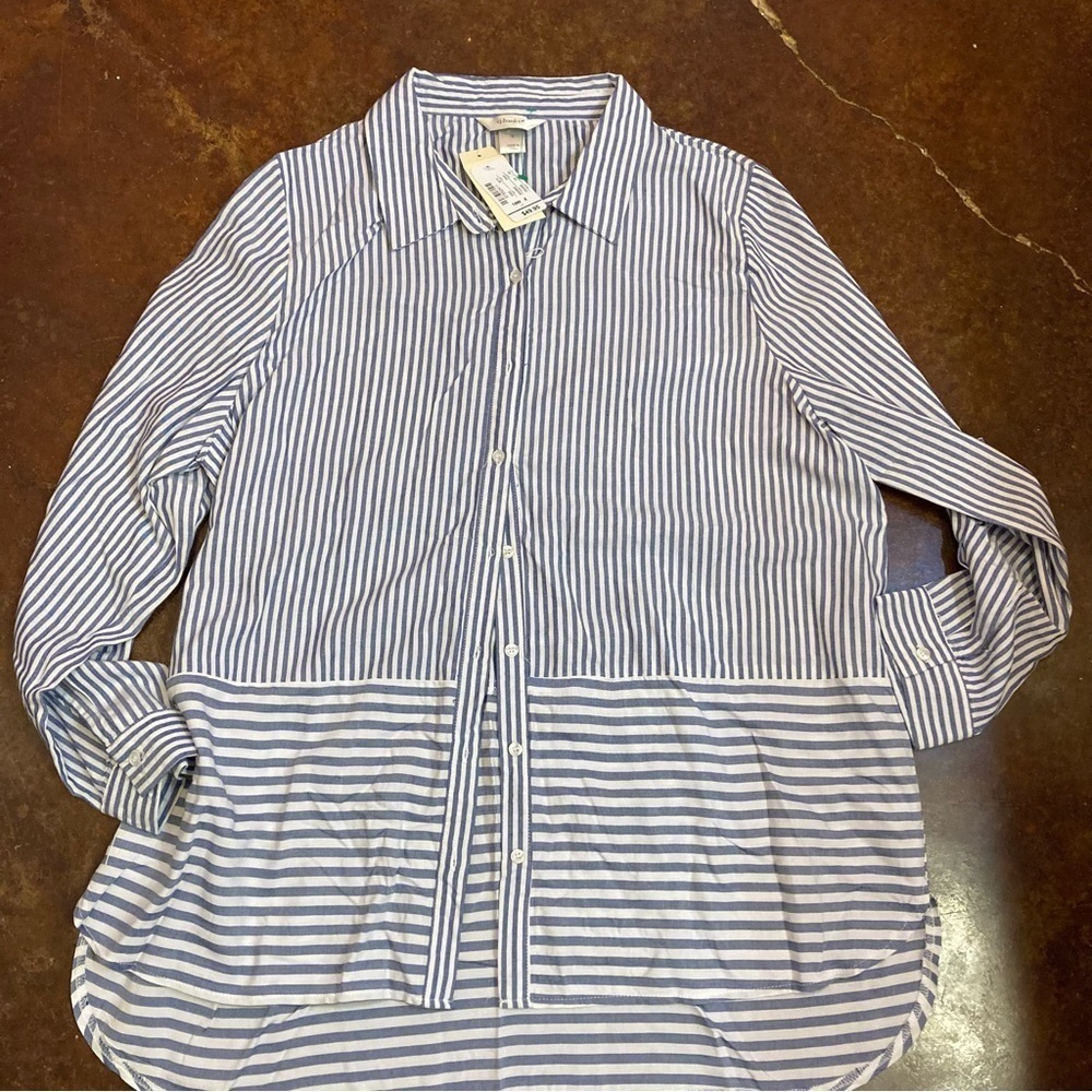 NWT Ladies CJ Banks Button Front Striped Blouse